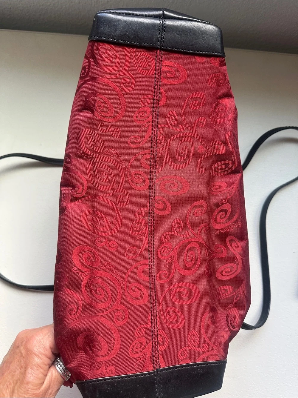Brighton Red Jacquard Tote with Black Trim